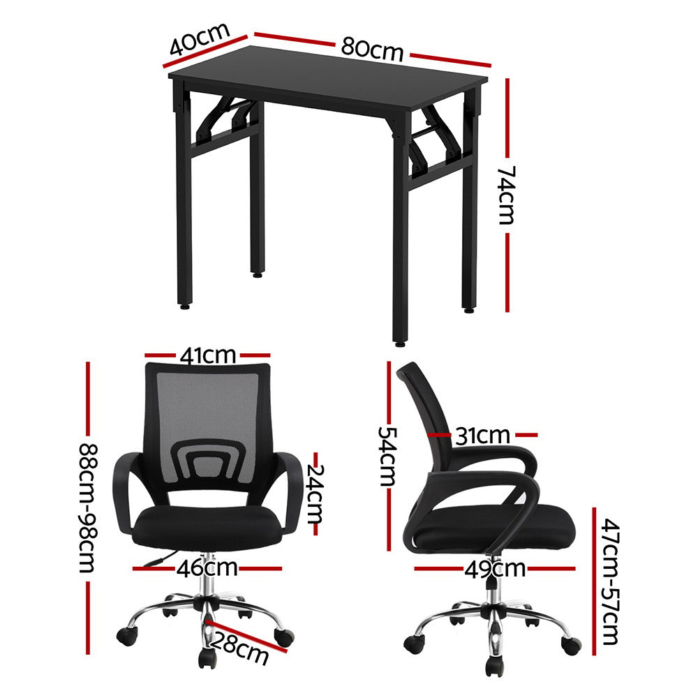 Artiss Computer Desk Mesh Office Chair Set Foldable Home Study Table Black