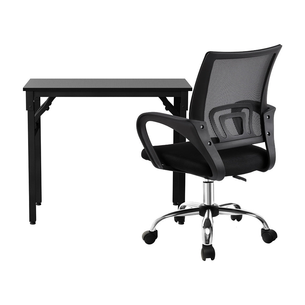 Artiss Computer Desk Mesh Office Chair Set Foldable Home Study Table Black