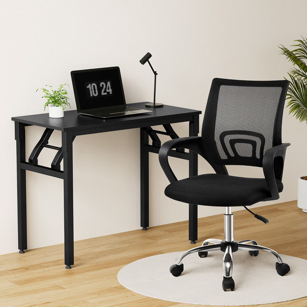 Artiss Computer Desk Mesh Office Chair Set Foldable Home Study Table Black