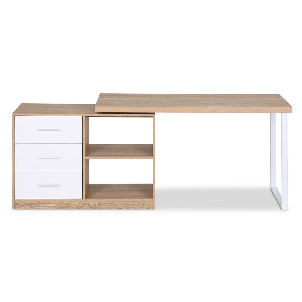 Artiss Computer Desk Swivelling L shape Home Office Storage Cabinet Oak