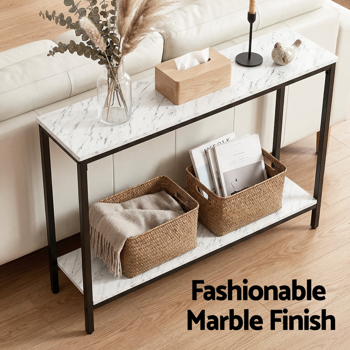 Artiss Console Table Entryway Hallway Display Desk Marble Effect White