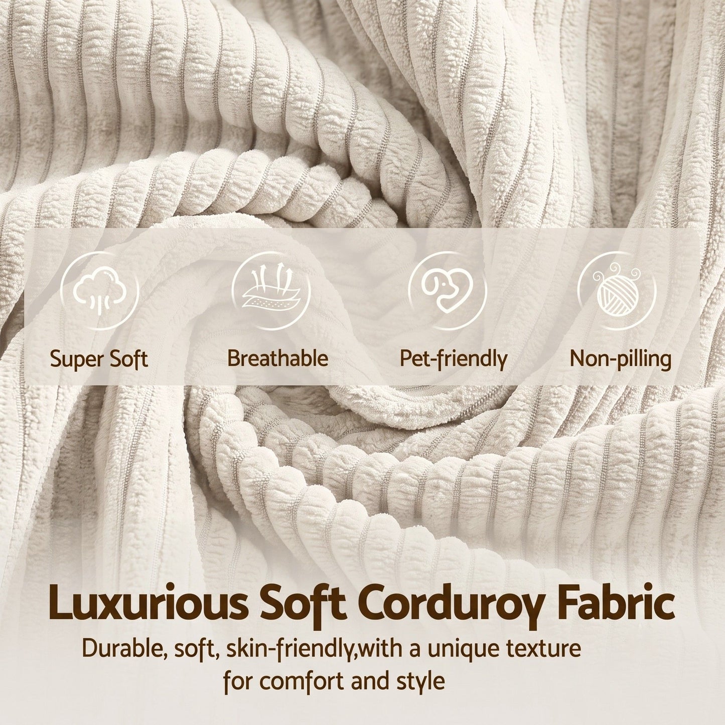 Artiss Convertible Folding Sofa Bed 30D High-Density Foam Boneless Couch with Corduroy Sleeper Couch Lounger for Living Room Beign