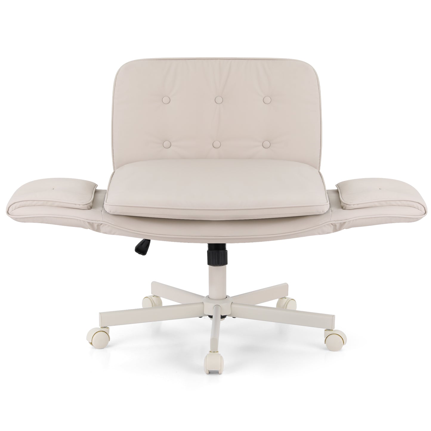 Artiss Criss Cross Chair with Wheels & Adjustable Armrests, Ergonomic Cross Legged Office Desk Chair PU Leather Vanity Chair Swivel for Home, Make Up, Bedroom, Computer, Beige