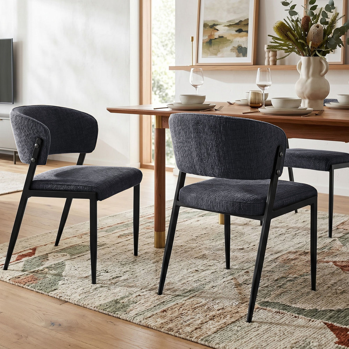 Artiss Dining Chairs Set of 2 Linen Fabric Soft Upholstered Chairs Charcoal