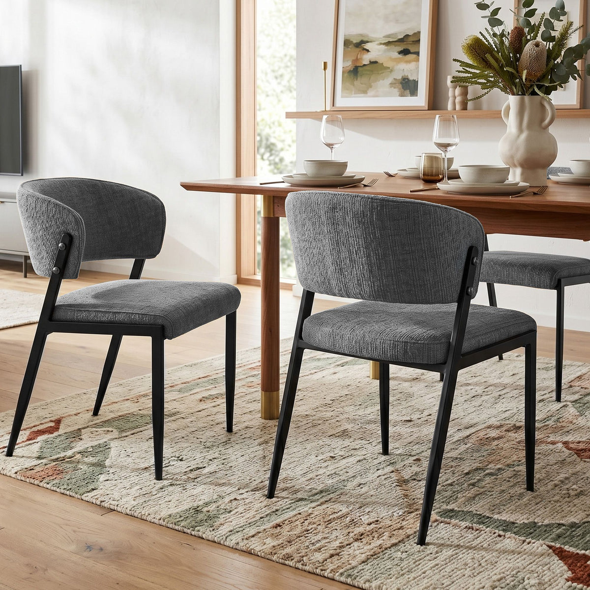 Artiss Dining Chairs Set of 2 Linen Fabric Soft Upholstered Chairs Grey