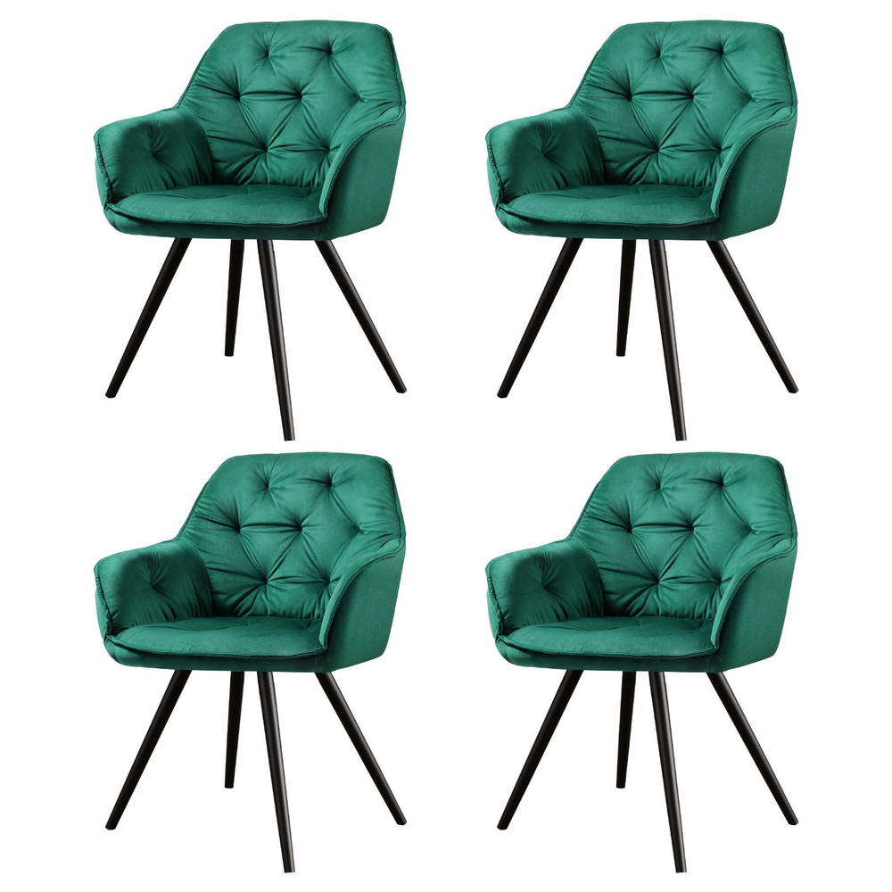 Artiss Dining Chairs Set of 4 Velvet Diamond Tufted Armchair Green