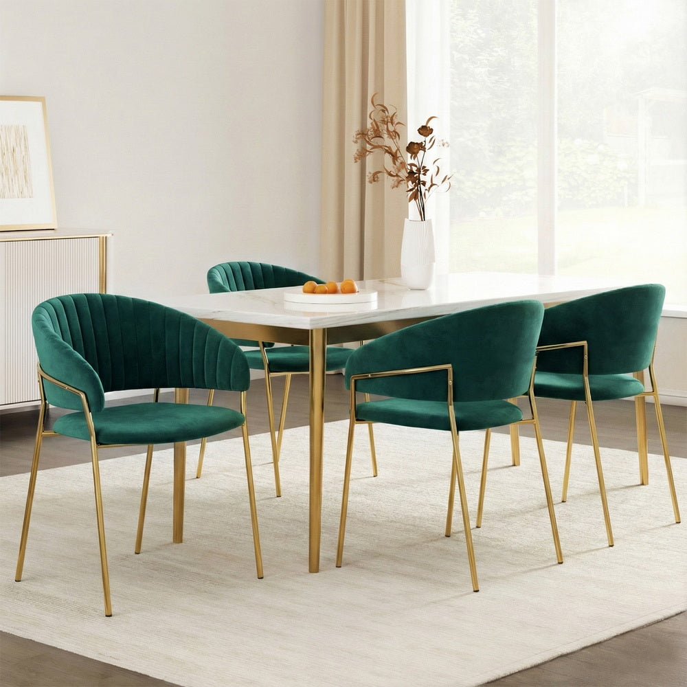 Artiss Dining Chairs Set of 4 Velvet Hollow Armchair Green