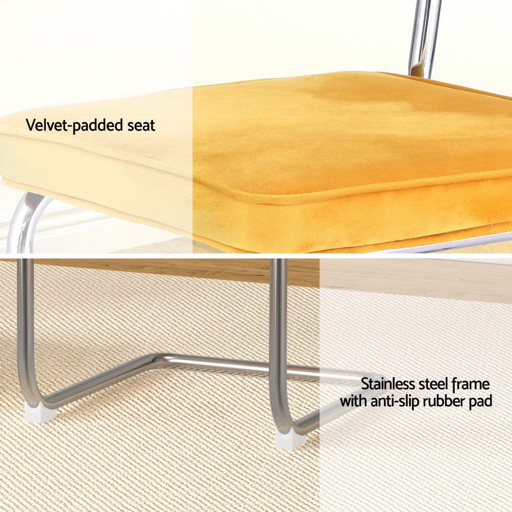 Artiss Dining Chairs Set of 4 Velvet Rattan Cantilever Yellow
