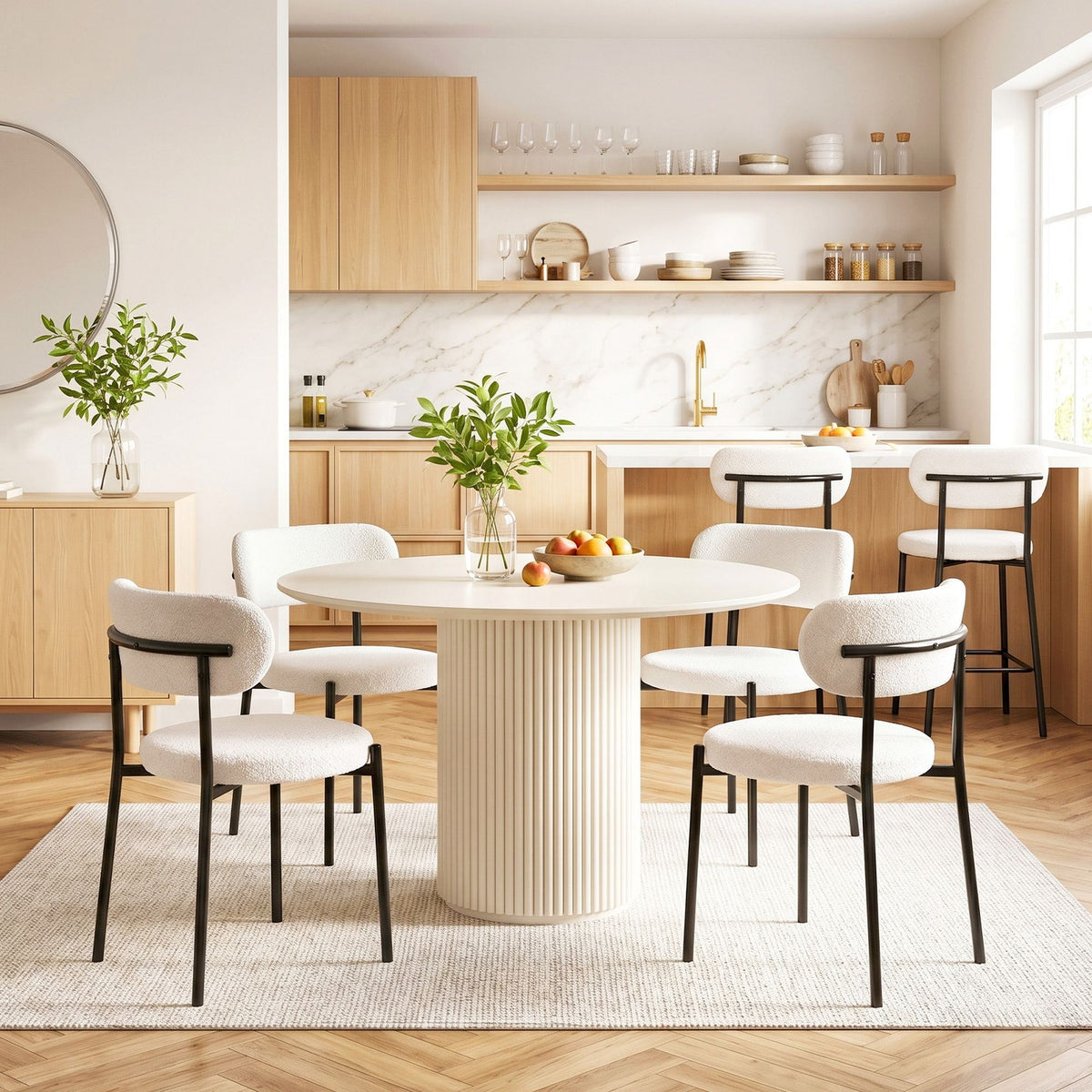 Artiss Dining Chairs Set of 6 Sherpa Boucle White