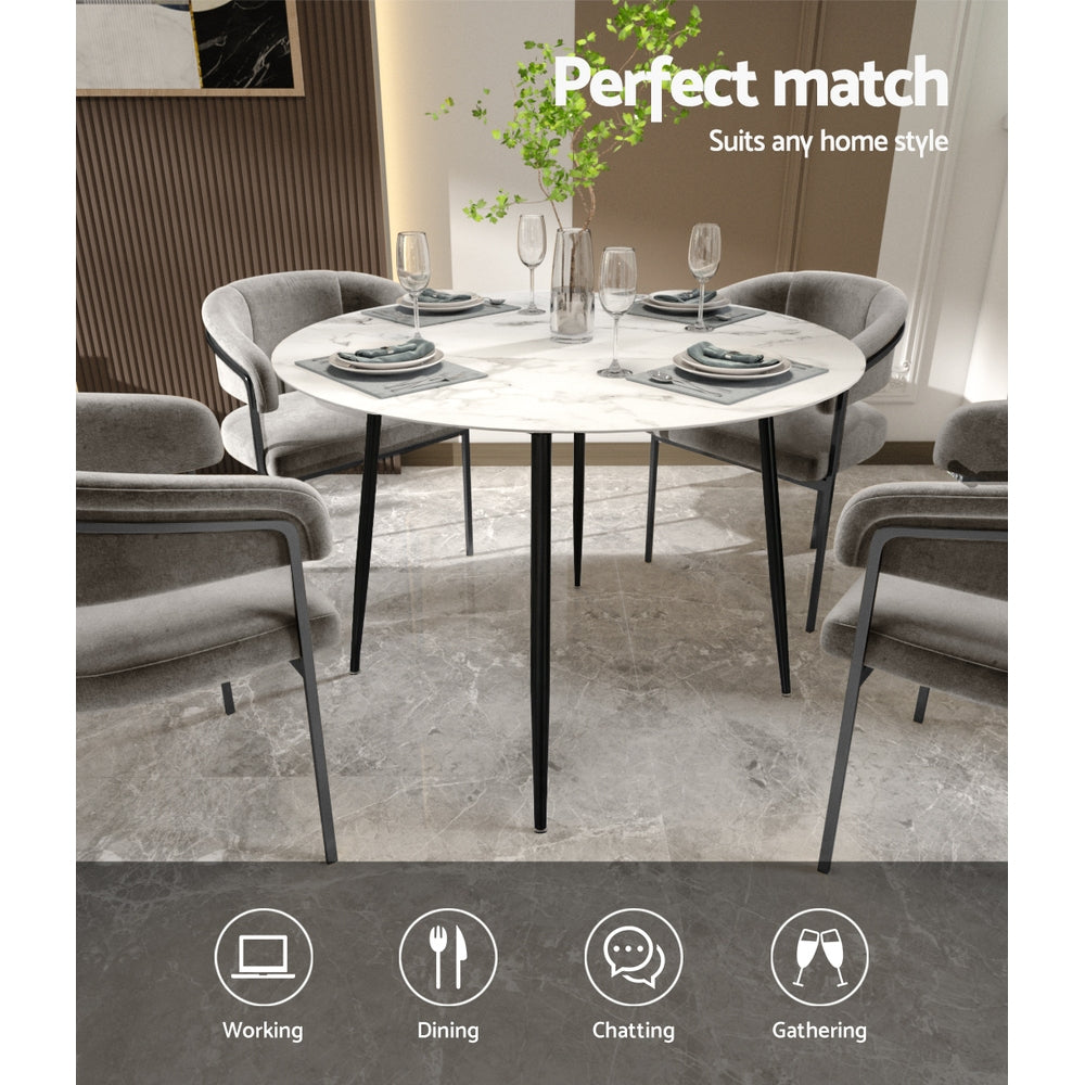Artiss Dining Table Round Wooden Table With Marble Effect Metal Legs 110CM White
