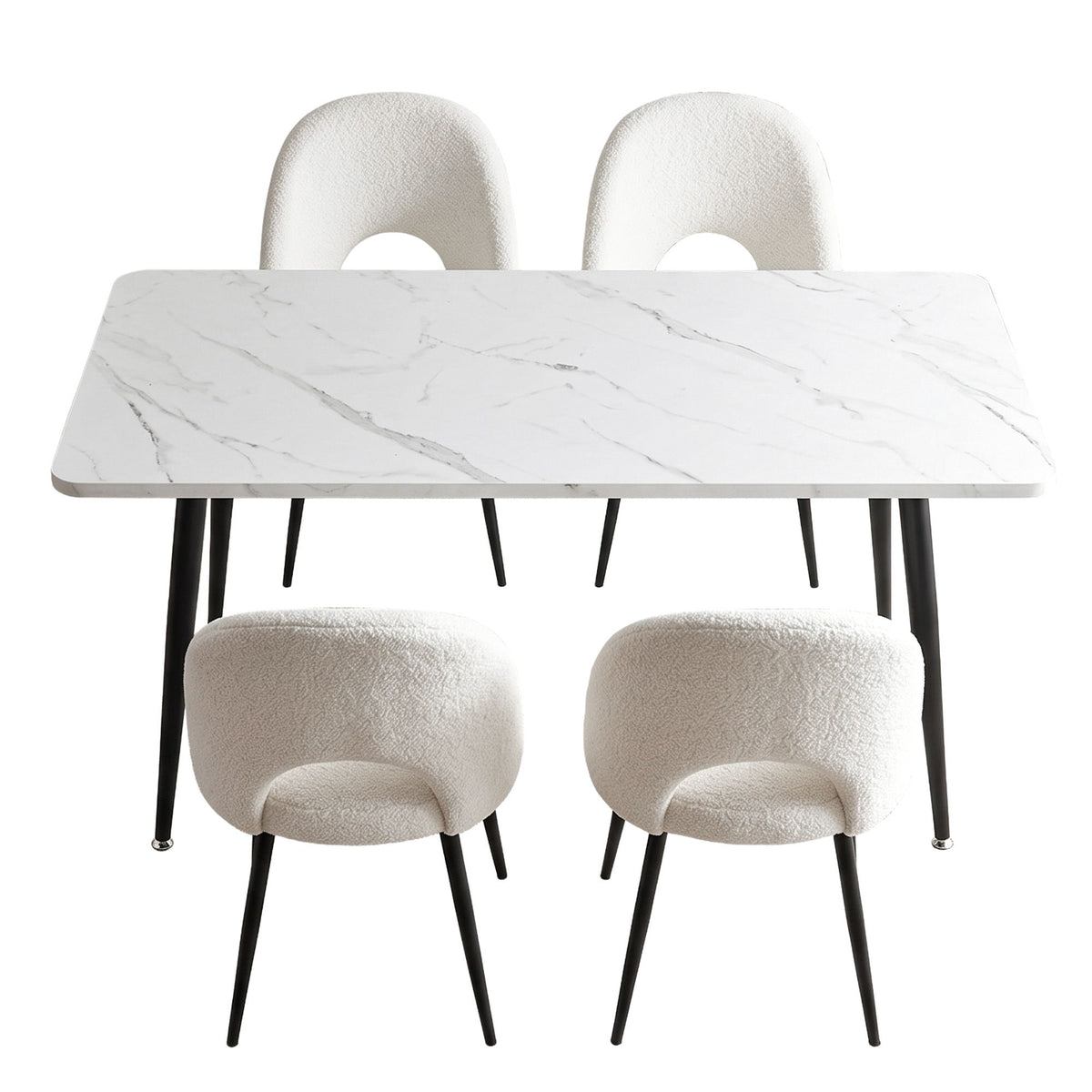 Artiss Dining Table and Chairs Set 5pcs Kitchen Furniture Marble White