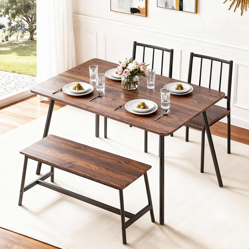 Artiss Dining Table and Chairs Set of 4 Bench Kitchen Furniture Rustic Brown