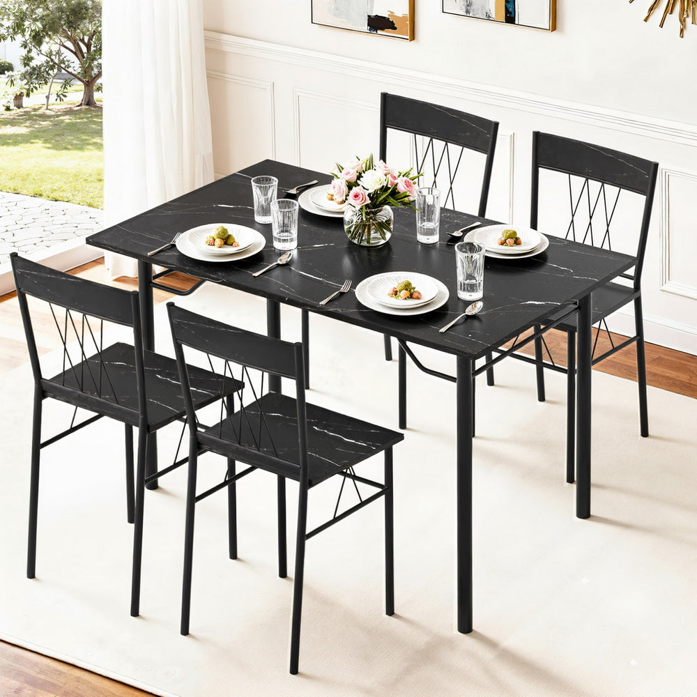 Artiss Dining Table and Chairs Set of 5 Compact Kitchen Furniture Marble Black
