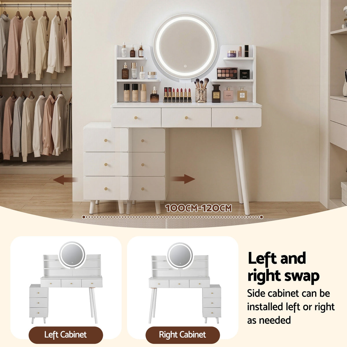 Artiss Dressing Table Vanity Desk LED Charging Station White