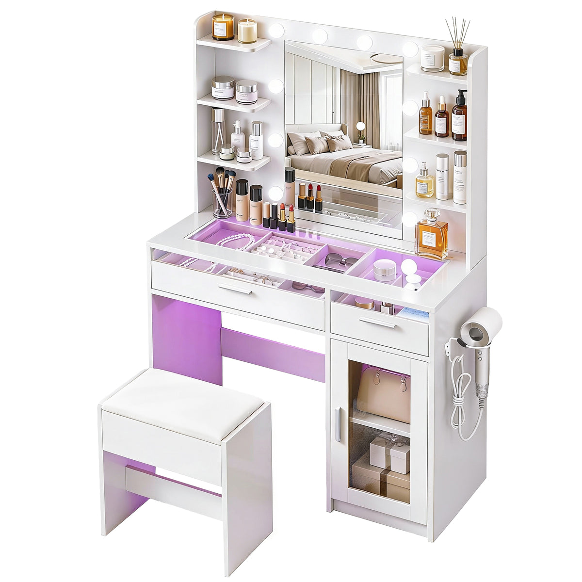 Artiss Dressing Table Vanity Desk Set 10 LED Bulbs RGB Light White