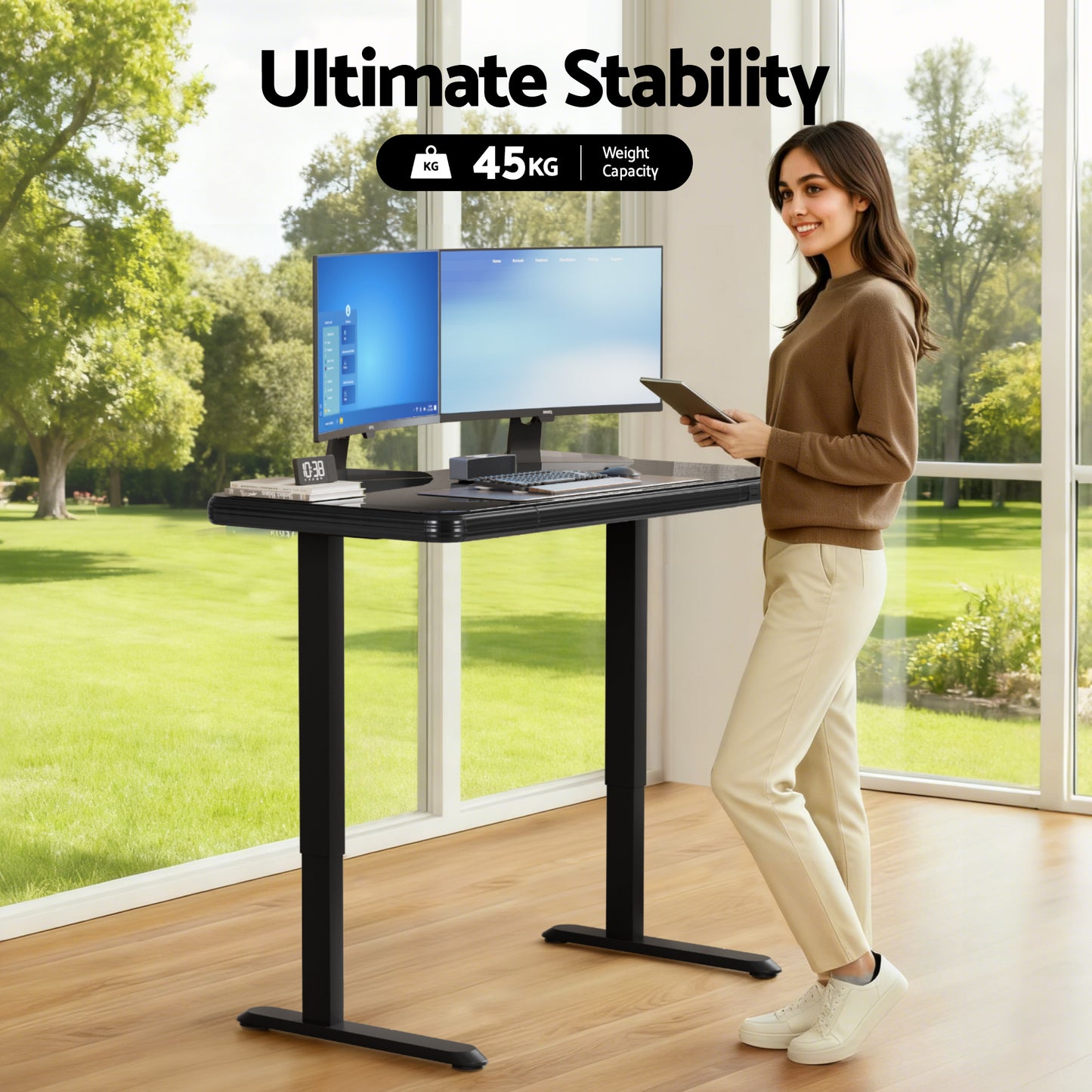 Artiss Electric Standing Desk Motorised Glass Top Black 120CM