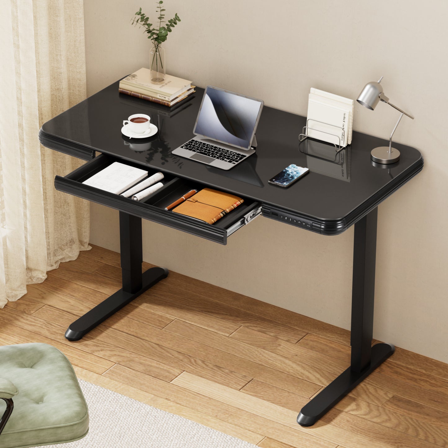 Artiss Electric Standing Desk Motorised Glass Top Black 120CM