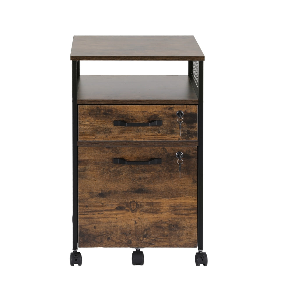 Artiss Filing Cabinet File Cabinet with Wheels 2 Drawer Storage Rustic Brown