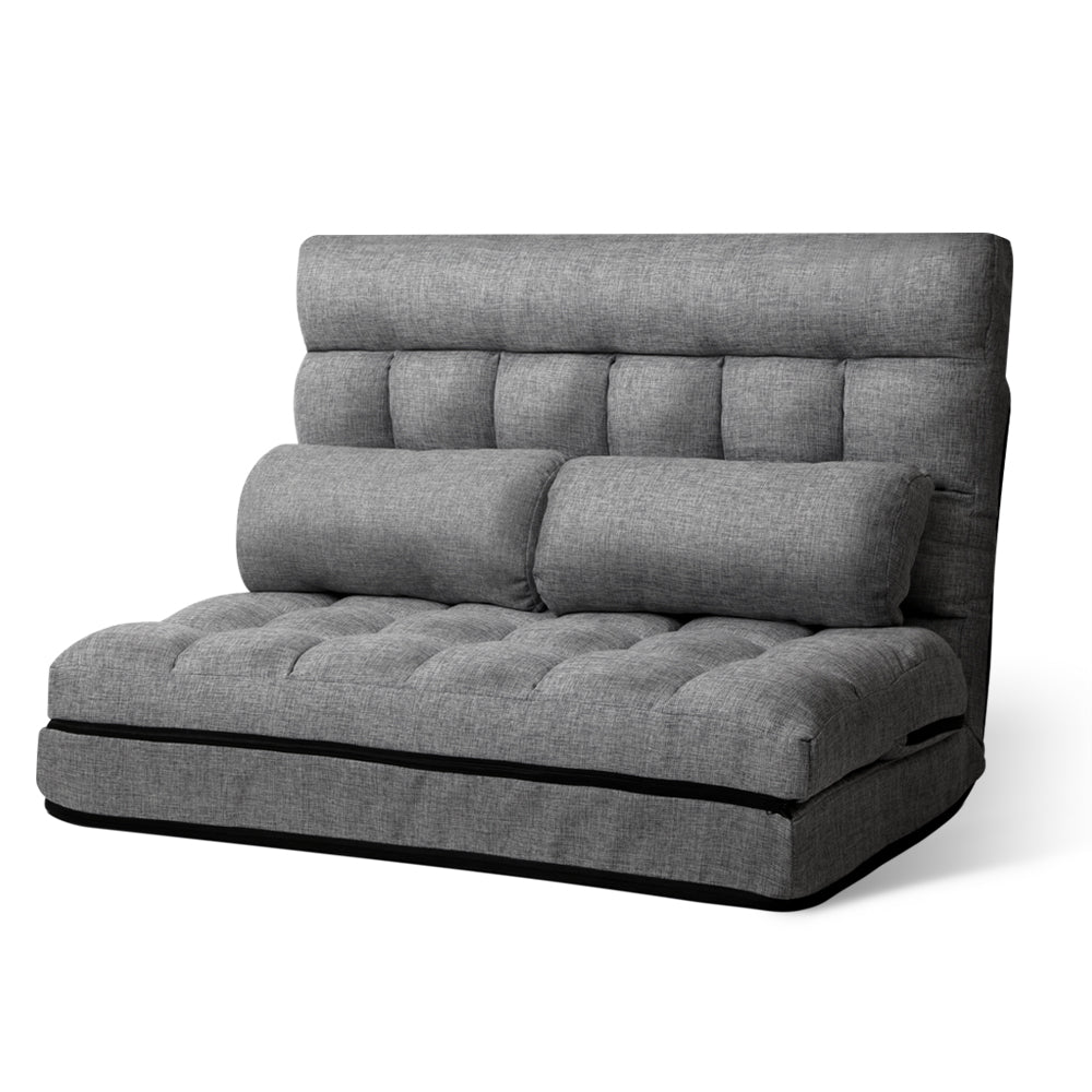 Artiss Floor Lounge Sofa Bed 2-seater Grey Fabric