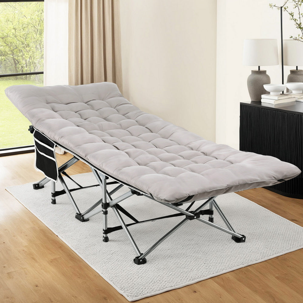 Artiss Folding Bed With Mattress Heavy Duty Grey 185CM