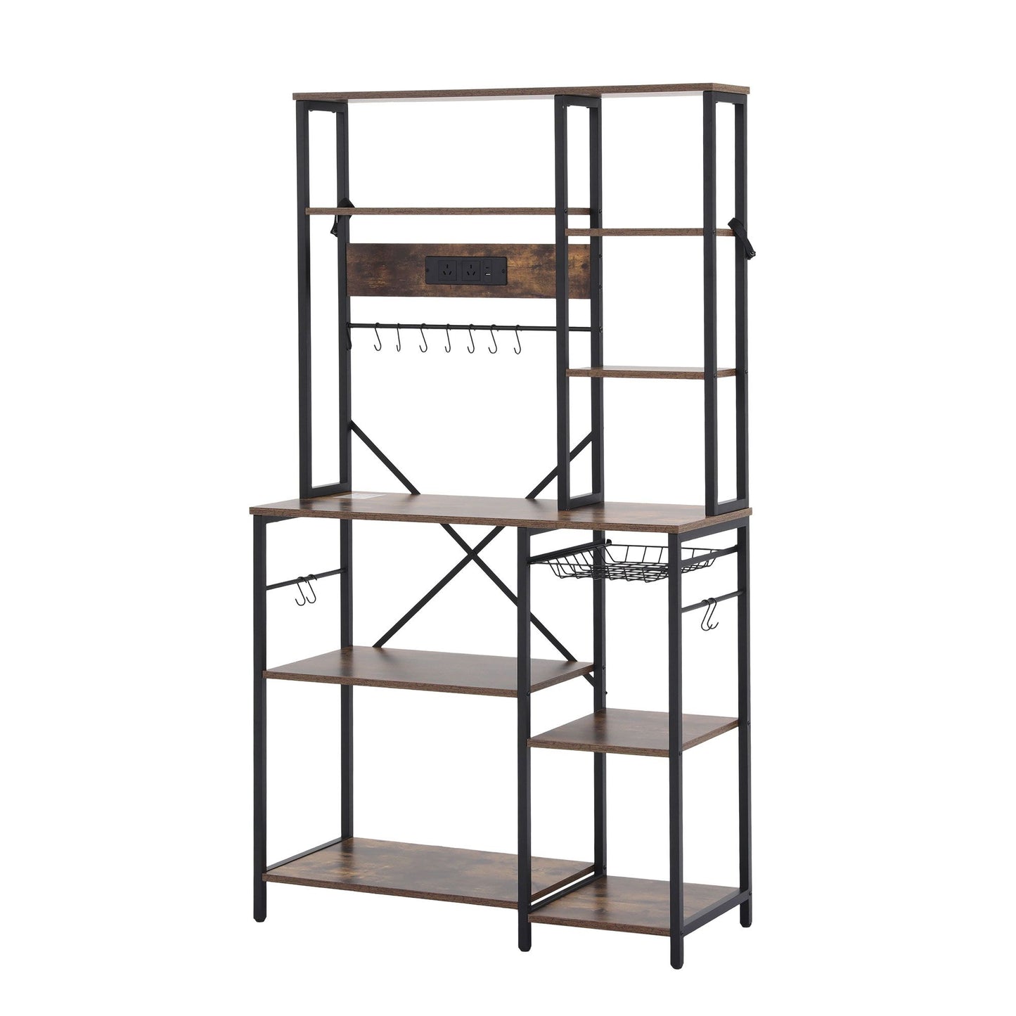 Artiss Kitchen Rack with Power Outlets Hooks 96CMX170CM Microwave Storage Shelf