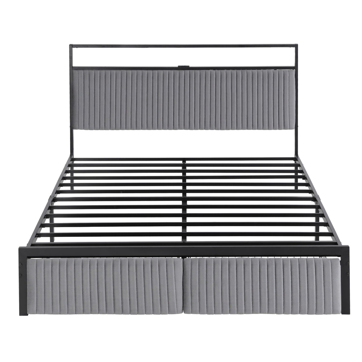 Artiss Metal Bed Frame Queen Size LED Charging Station 2 Drawers
