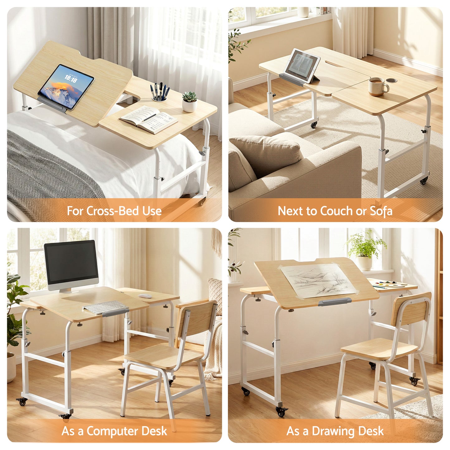 Artiss Mobile Laptop Desk Overbed Table Adjustable Computer Stand Bedside Cart
