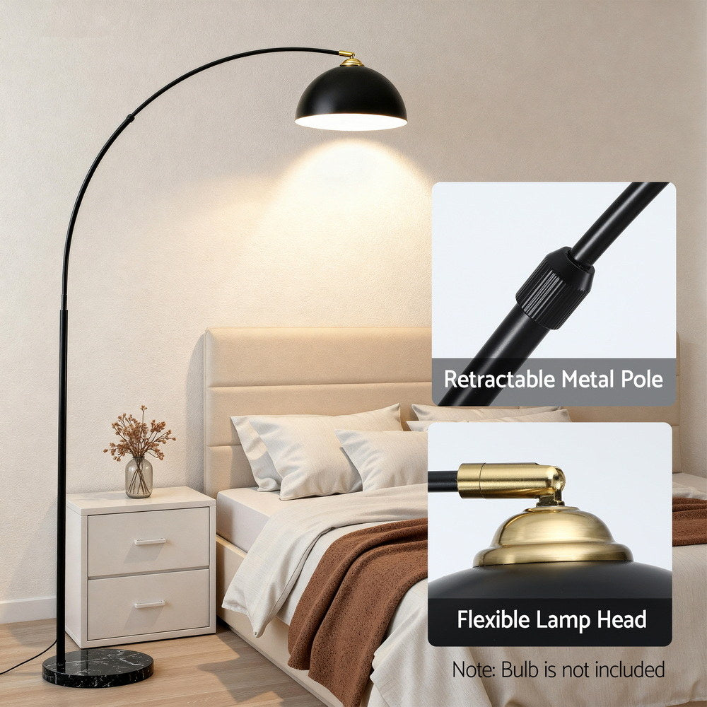 Artiss Modern Arched Floor Lamp Black Standing Heavy-Duty Marble Base for Living Room Bedroom