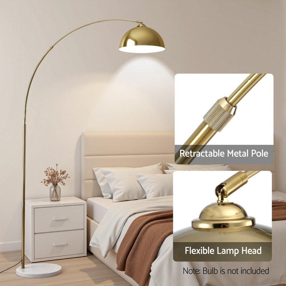 Artiss Modern Arched Floor Lamp Gold Brass Standing Heavy-Duty Marble Base for Living Room Bedroom