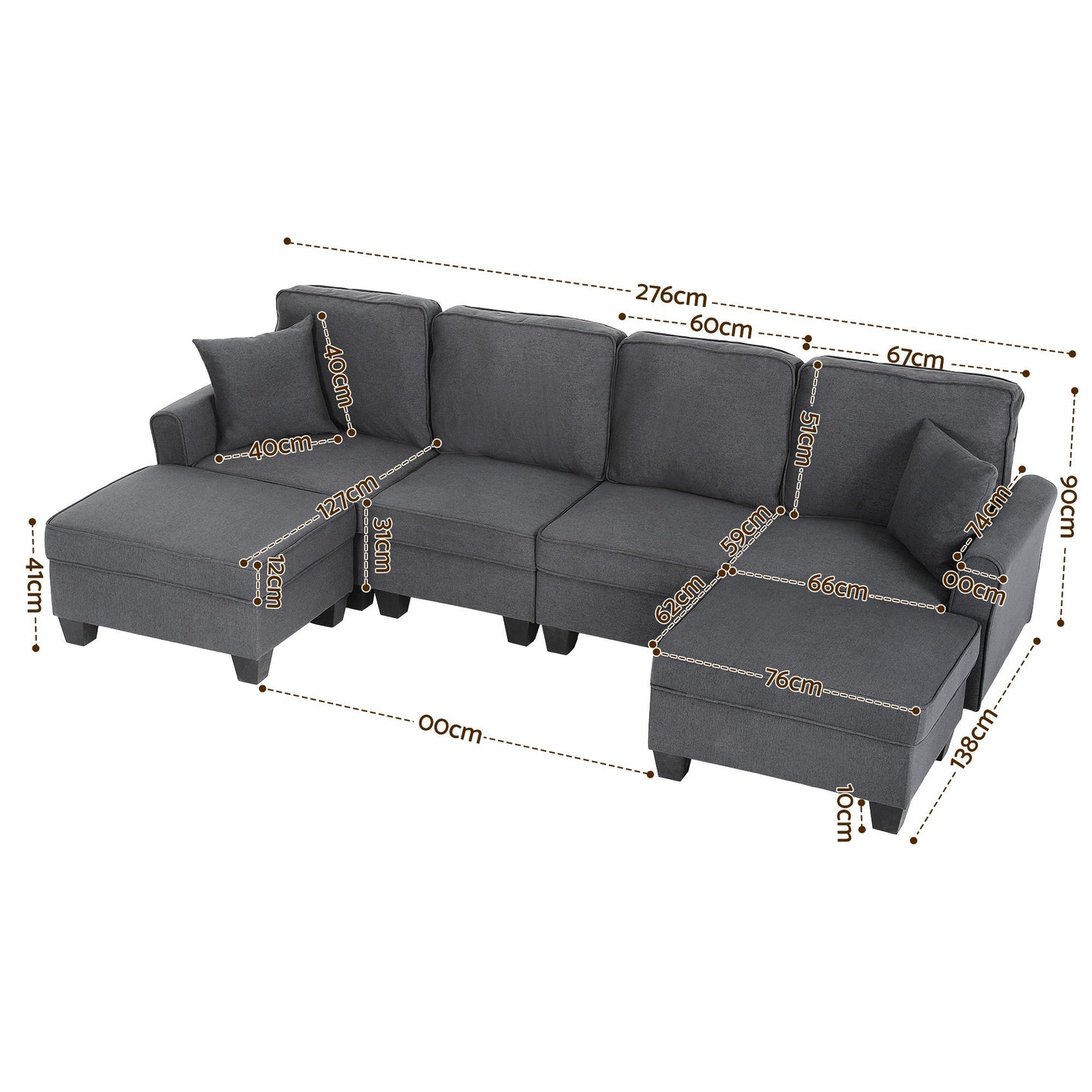 Artiss Modular Sectional U Shaped Storage Sofa Couches for Living Room Grey