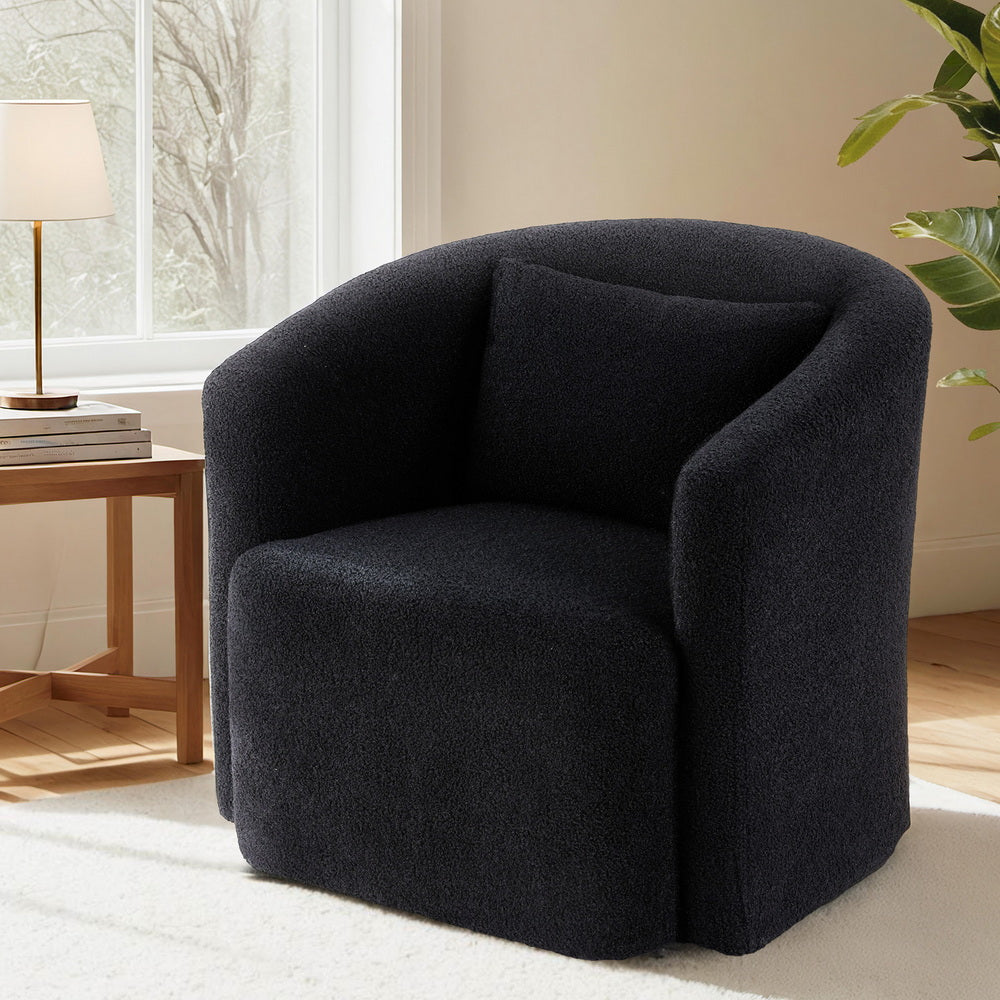 Artiss Round Swivel Armchair Sherpa Fleece Black