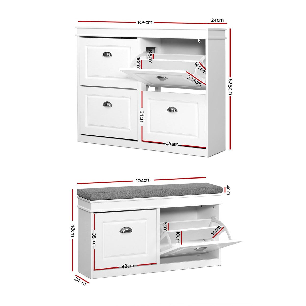 Artiss Shoe Cabinet Bench Set Flip Drawer Hallway Living Room White