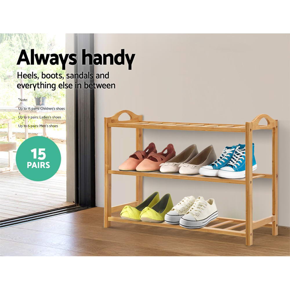Artiss Shoe Rack Bamboo Shoe Storage 3-tier 9 Pairs