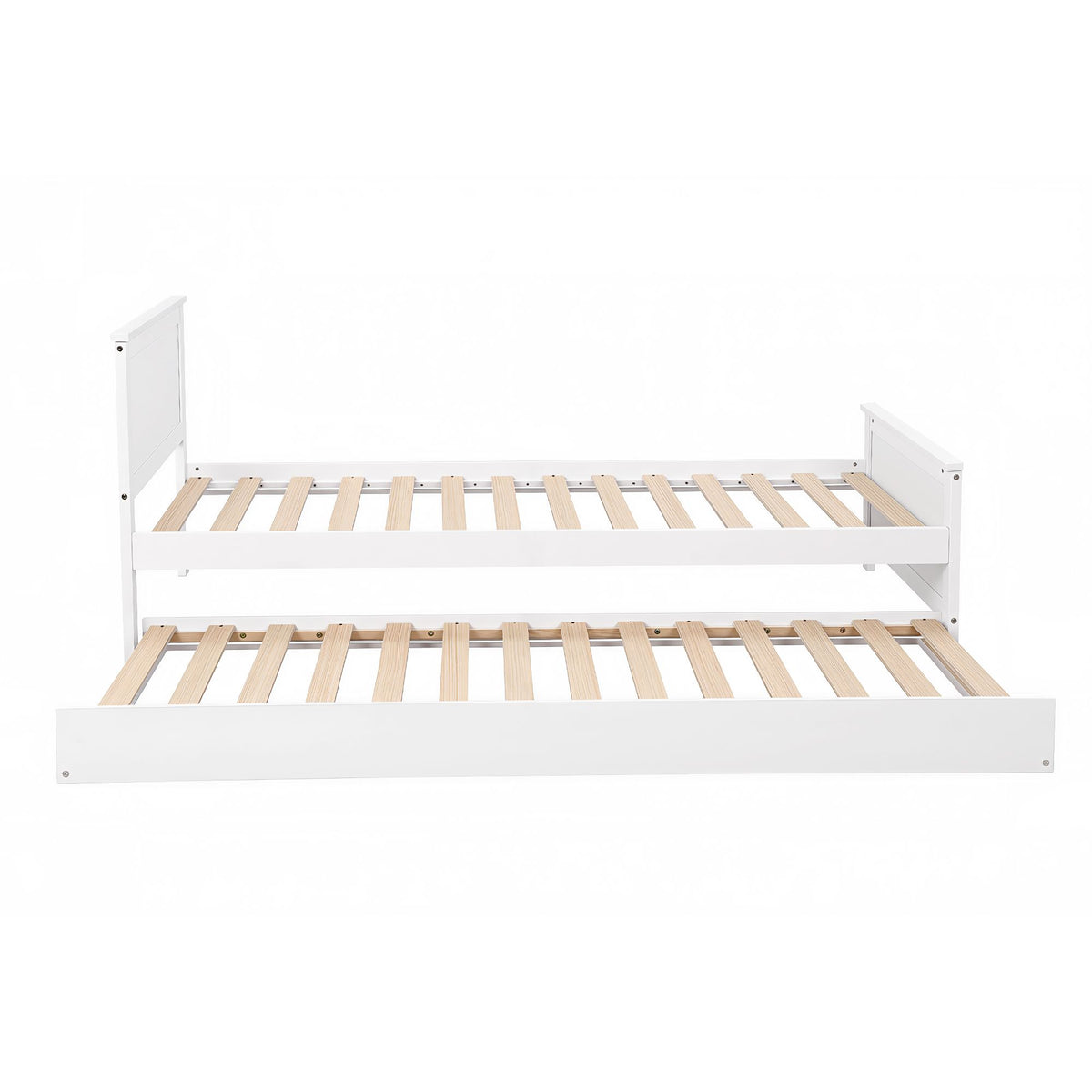 Artiss Single Bed Frame with Trundle Solid Wood Toddler Bunk Bed with Headboard White