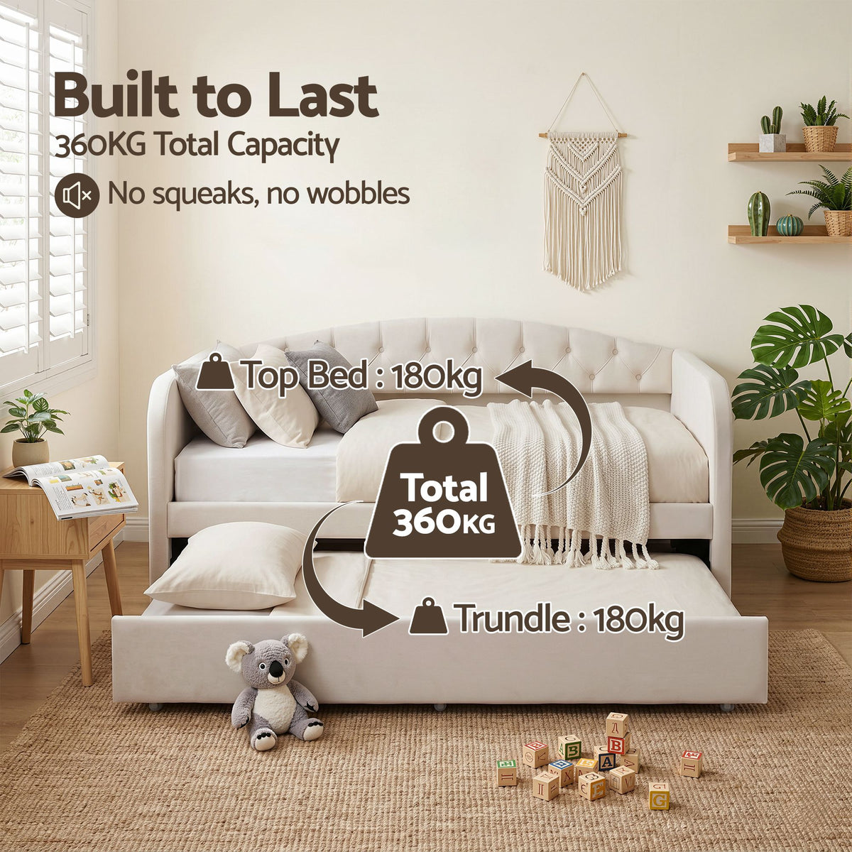 Artiss Single Daybed Velvet Trundle Bed Frame Tufted Guest Bed