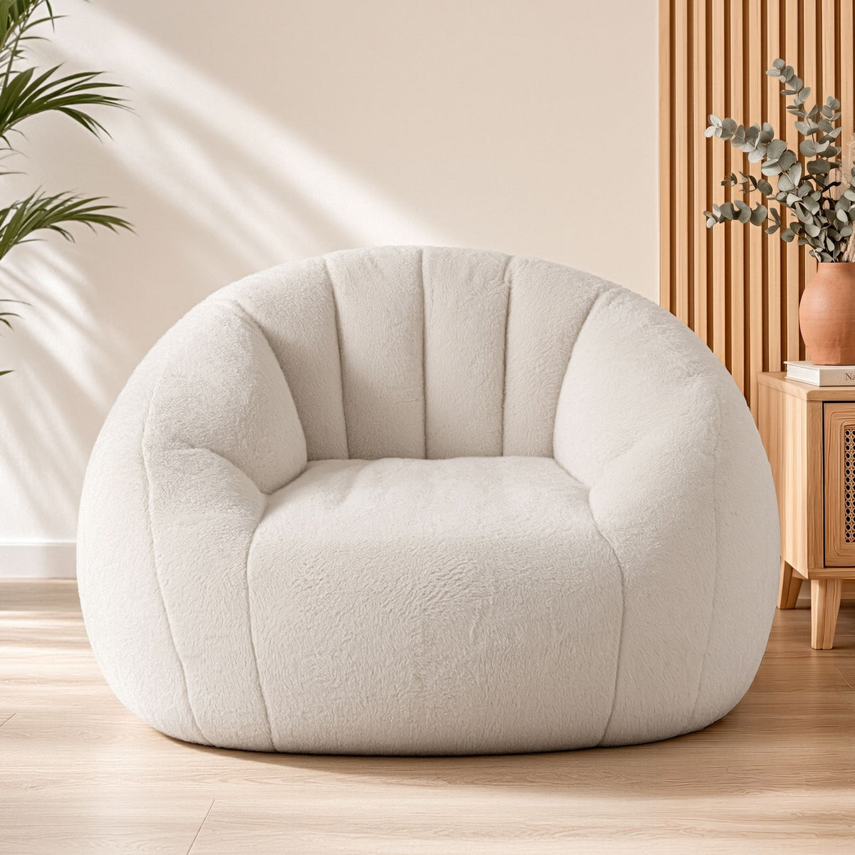 Artiss Single Small Boneless Couch Comfy Bean Bag for Living Room Faux Fur White
