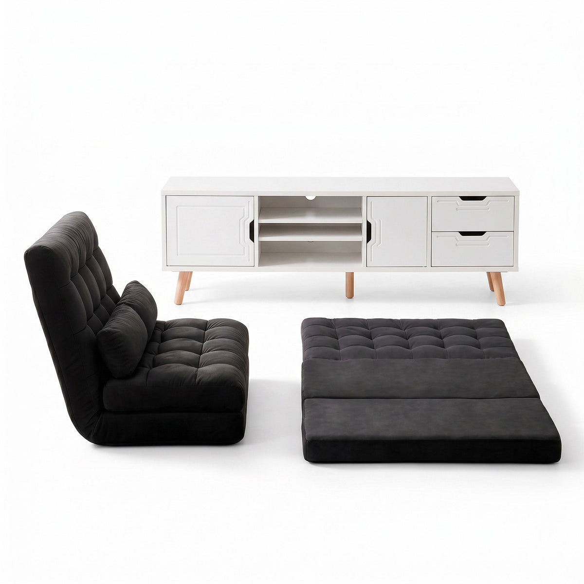 Artiss Sofa Bed Adjustable Floor Chair & TV Unit 120cm Entertainment Cabinet Set