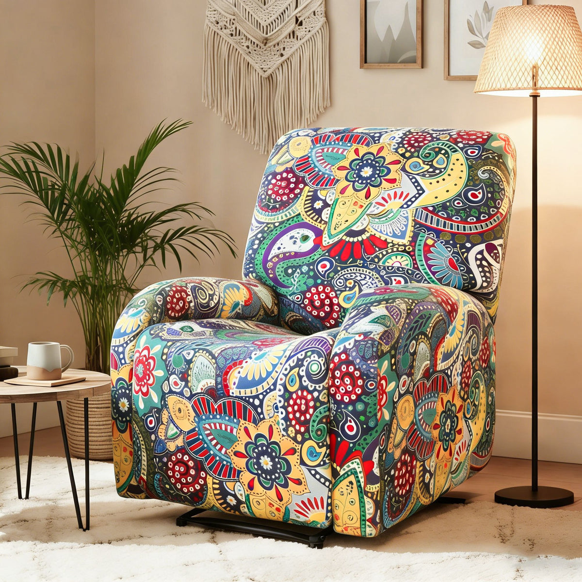 Artiss Split Stretch Recliner Chair Cover, Printed Non Slip Slipcover