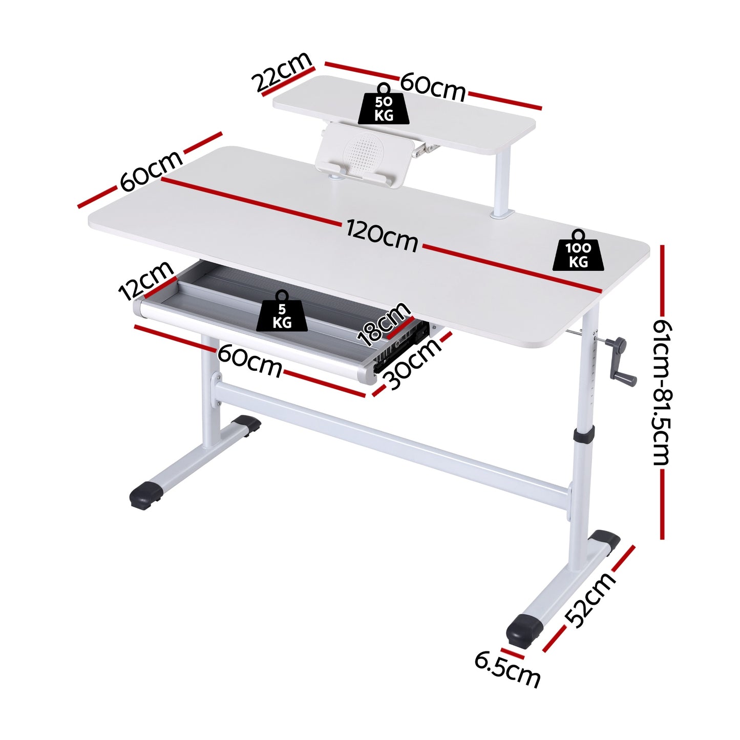 Artiss Standing Desk Height Adjustable Workstation Computer Desks Study 120CM White