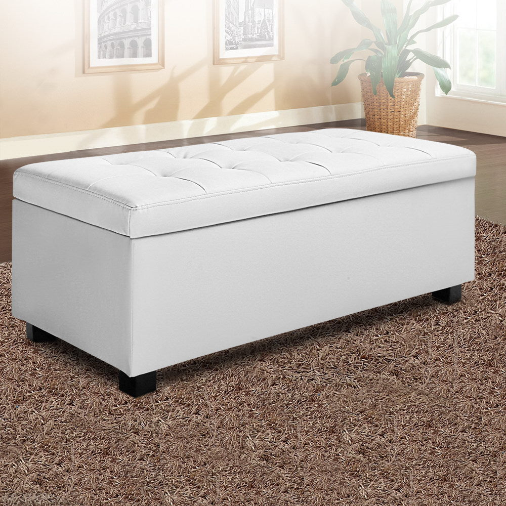Artiss Storage Ottoman Blanket Box 97cm Leather White