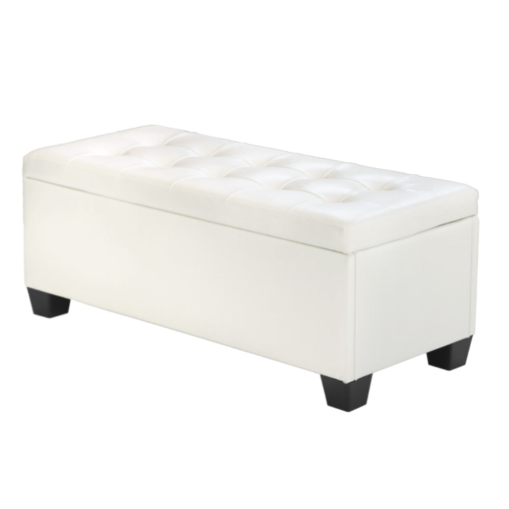Artiss Storage Ottoman Blanket Box 97cm Leather White