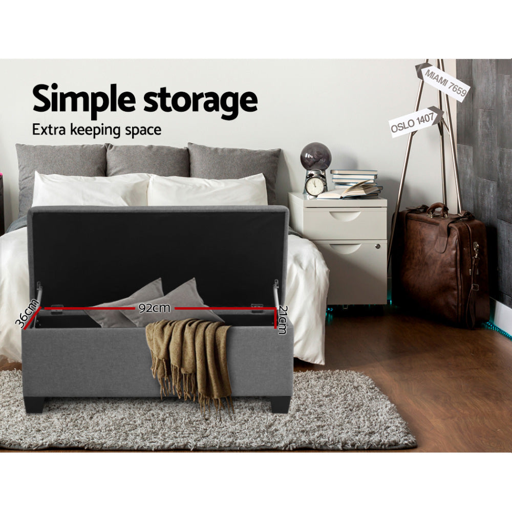 Artiss Storage Ottoman Blanket Box 97cm Linen Grey
