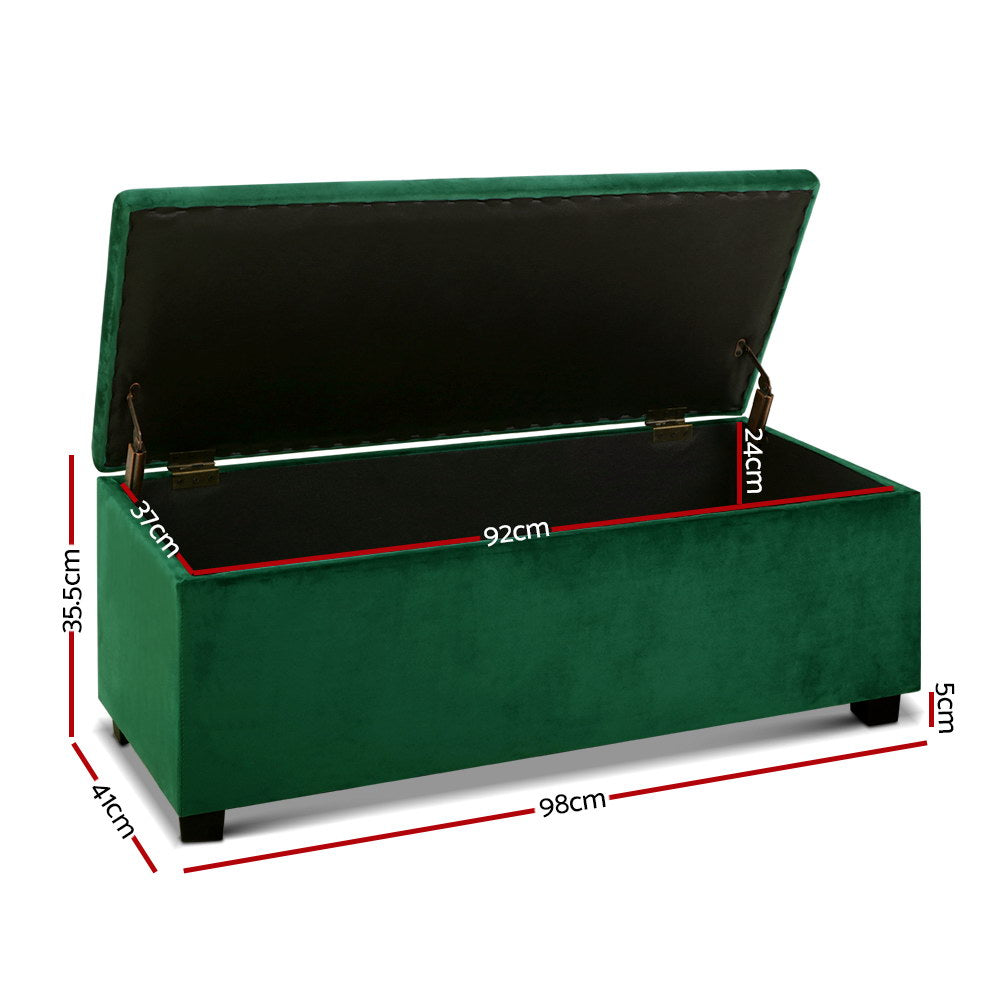 Artiss Storage Ottoman Blanket Box 97cm Velvet Green