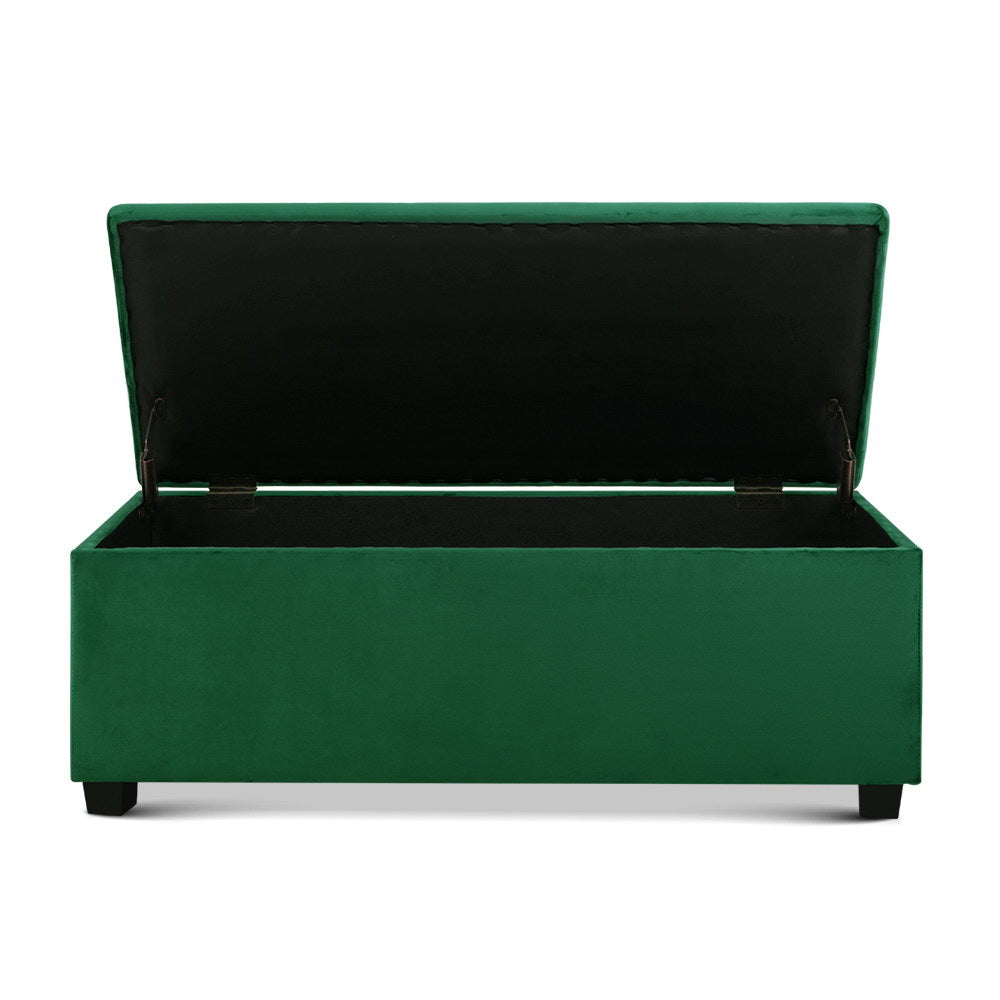 Artiss Storage Ottoman Blanket Box 97cm Velvet Green