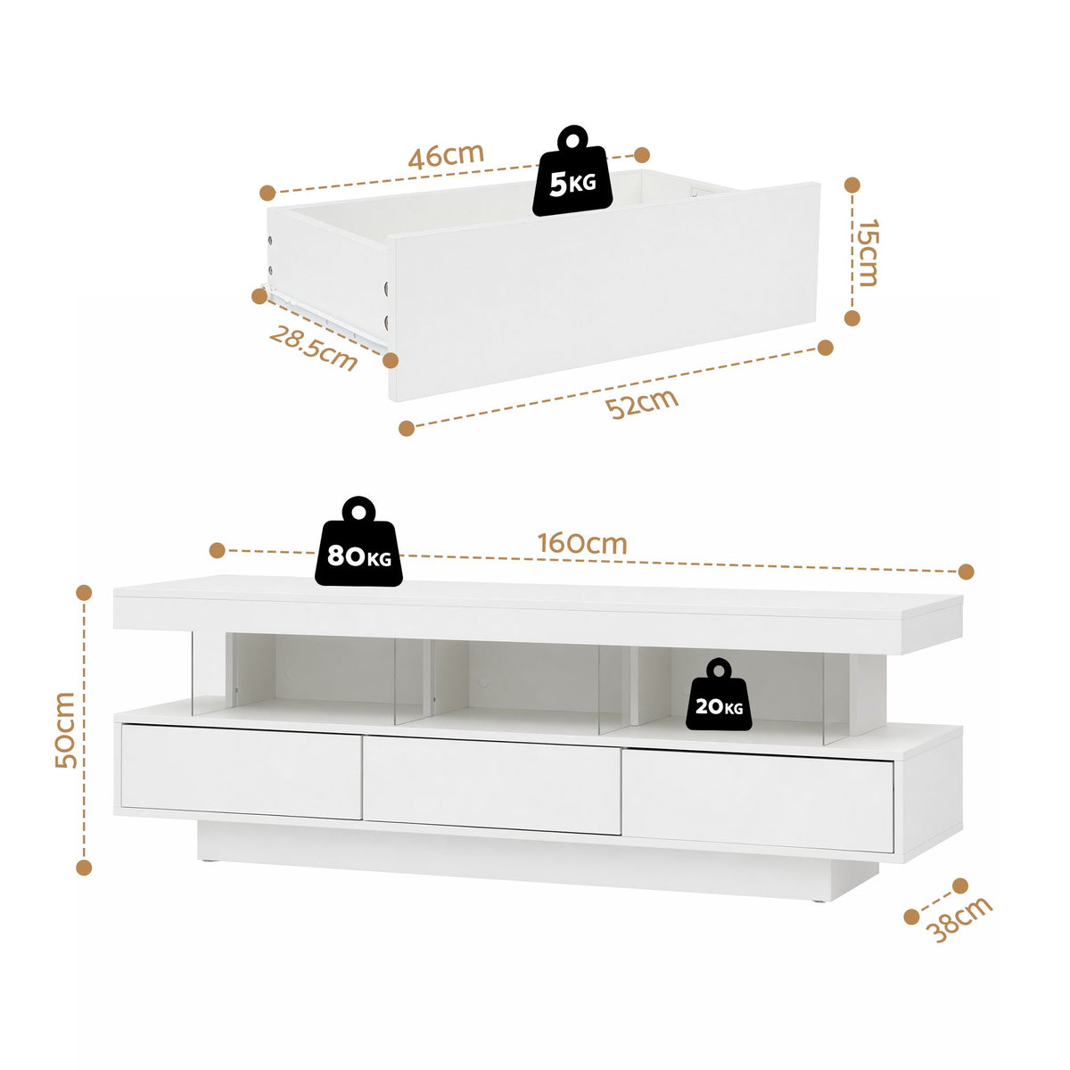Artiss TV Unit LED 160CM Storage Drawer White