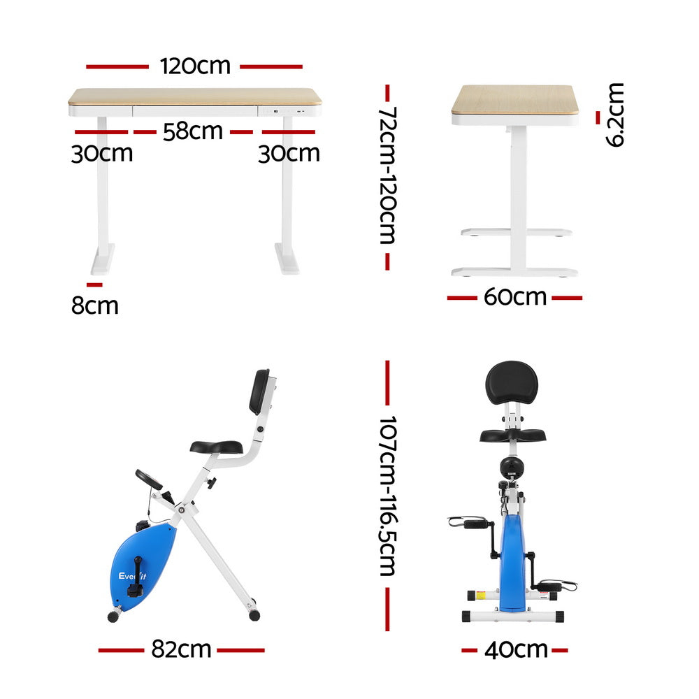 Artiss Under Desk Folding X-Bike with 120cm Automatic Standing Desk Magnetic Resistance Oak