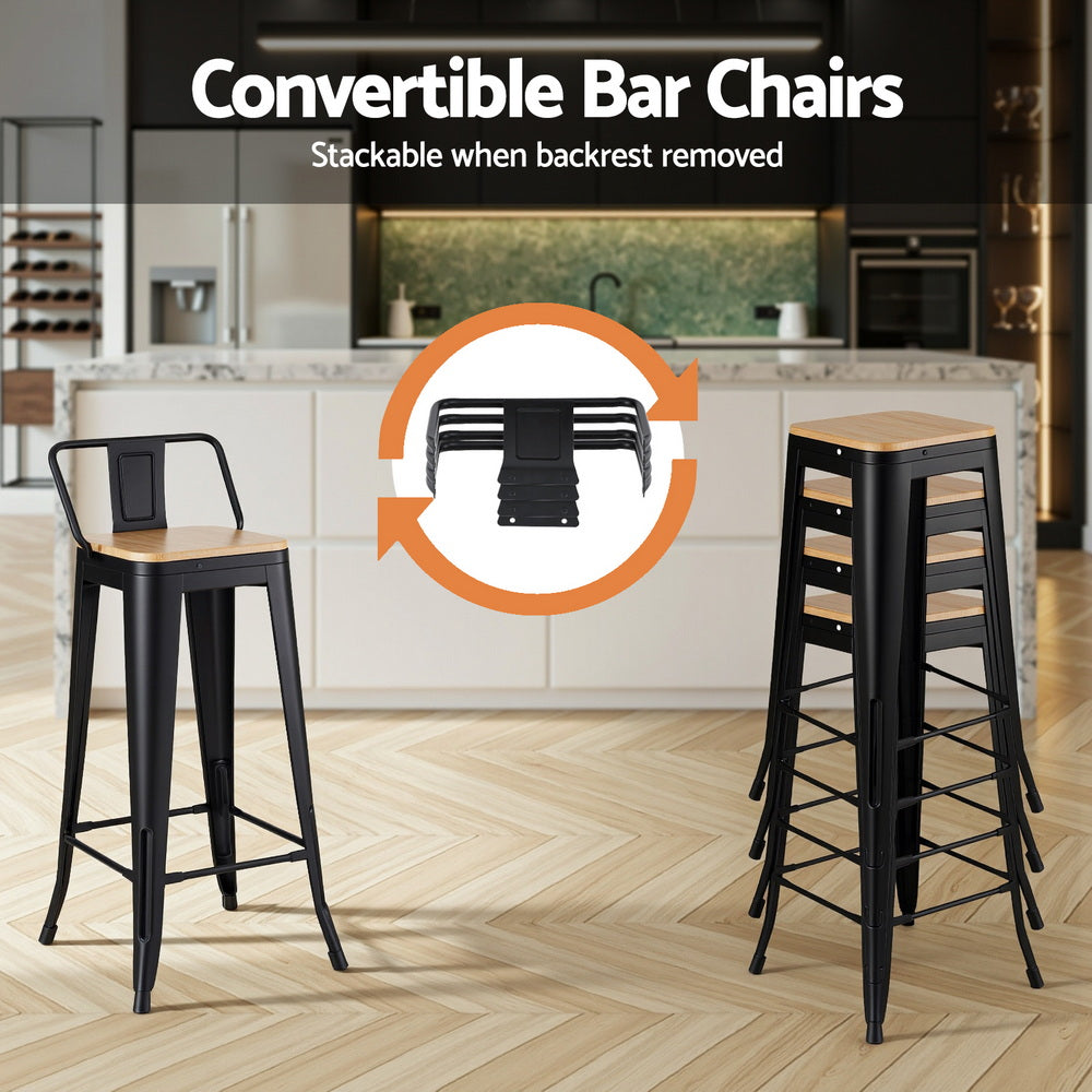 Artiss 4x Bar Stools Kitchen Counter High Chair Dining Stackable Metal Black