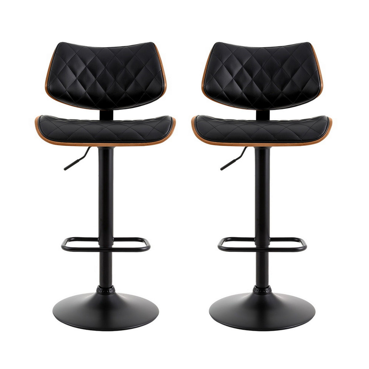 Artiss 2x Bar Stools Kitchen Dining Chairs Gas Lift Stool Wooden Leather Black
