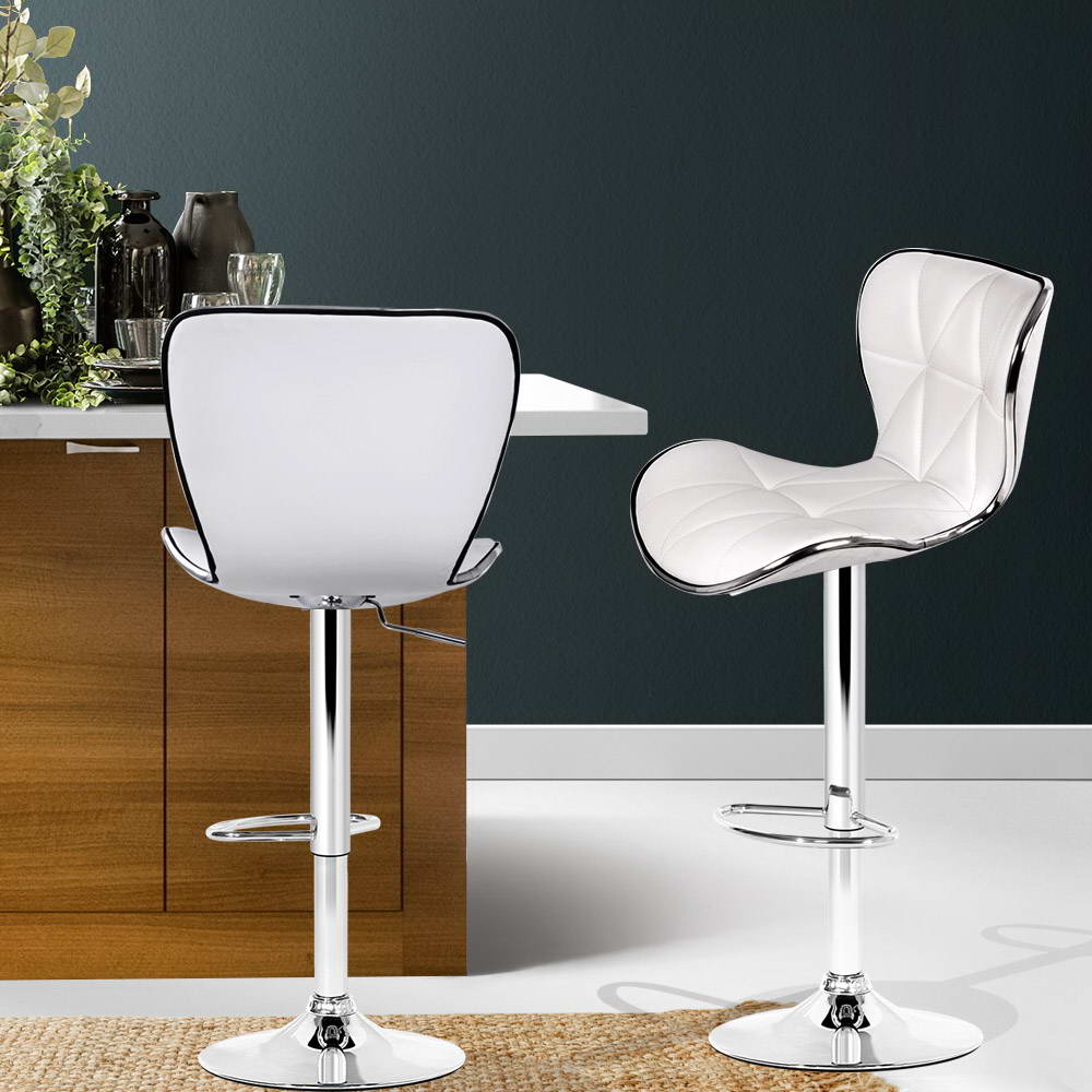 Artiss 2x Bar Stools Gas Lift Leather Seat White