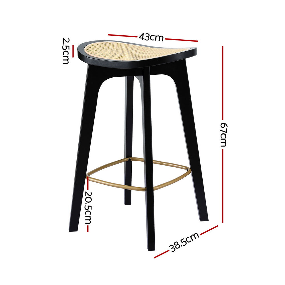 Artiss 4x Bar Stools Rattan Counter Kitchen Dinning Chair Bamboo Saddle Black